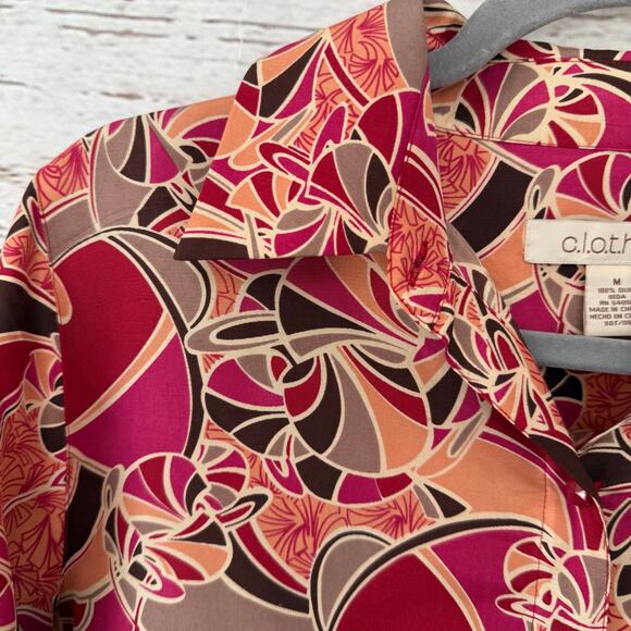 C.L.O.T.H.E.S. New Women's Multicolor 100%Silk Button Down Top Size Medium - Picture 9 of 13